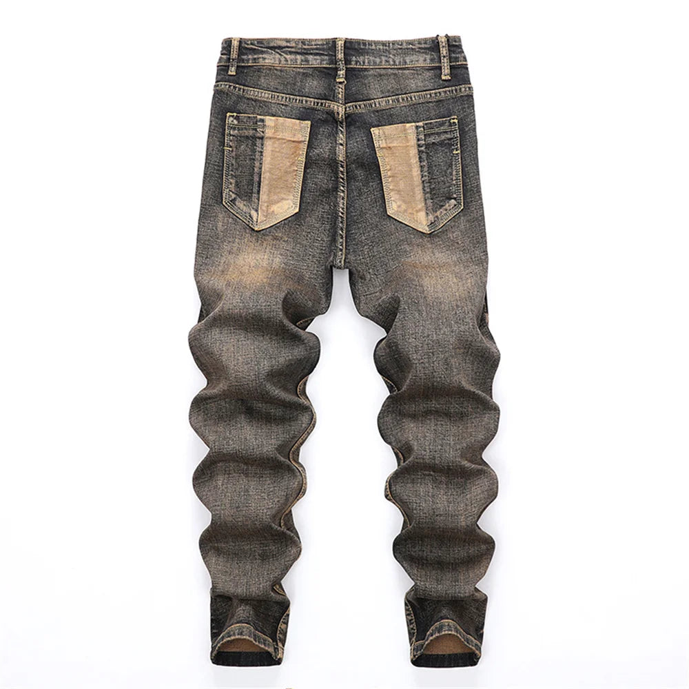 Hip Hop Jeans Men High Street Fashion Brand New Black Patch Embroidery Stretch Slim Fit Jeans Mens Summer Jeans Mens Jeans