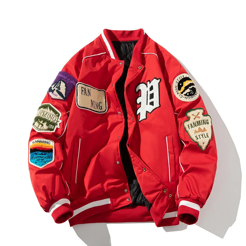 Winter Varsity Jacket Men Women Letter Badge American Baseball Jacket Street Fashion Hip Hop Coat Youth Couple Clothes Blue Red