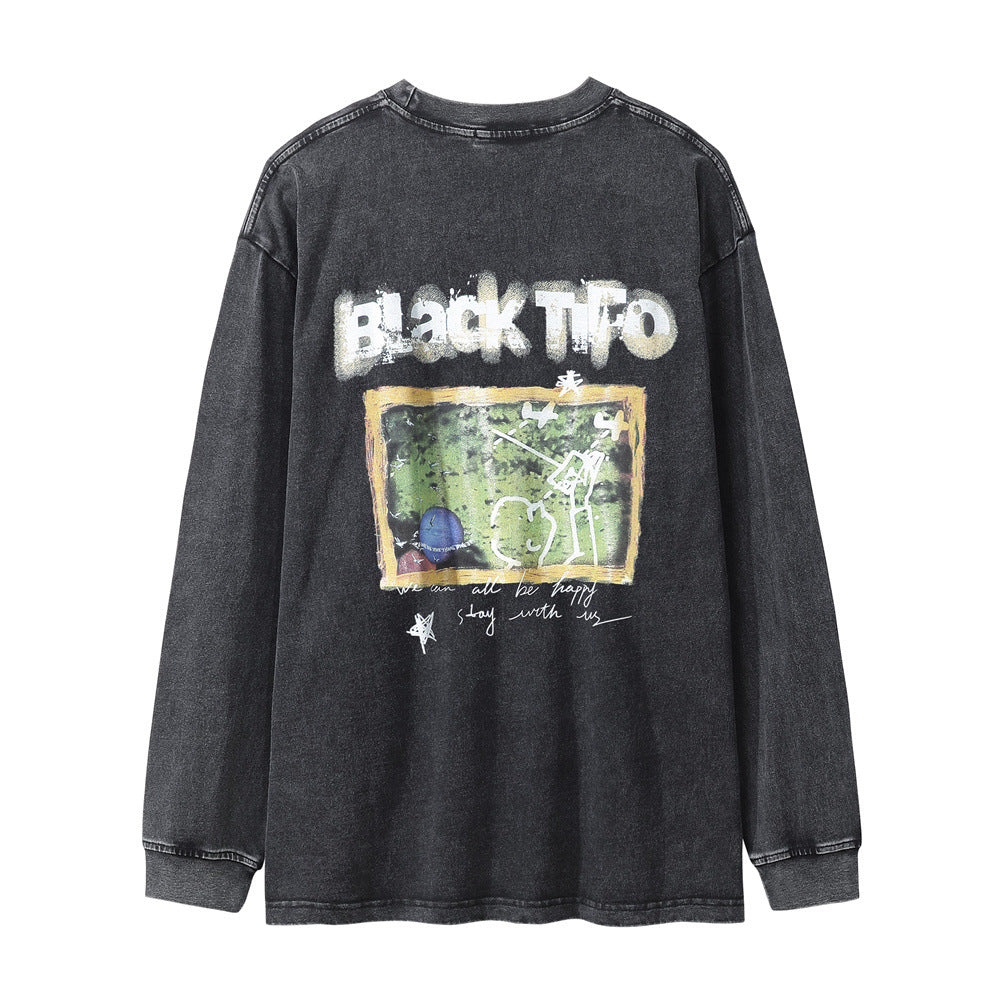 Letter Washed Old Long-sleeved T-shirt