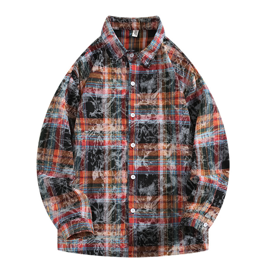 Men's And Women's Fashion Casual Tie-dyed Plaid Shirt