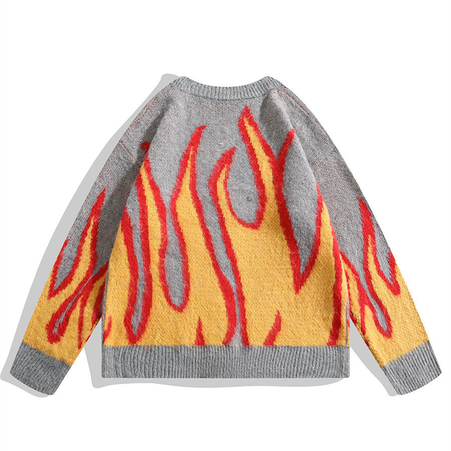 Men's And Women's Fashion Retro American Flame Cardigan Sweater