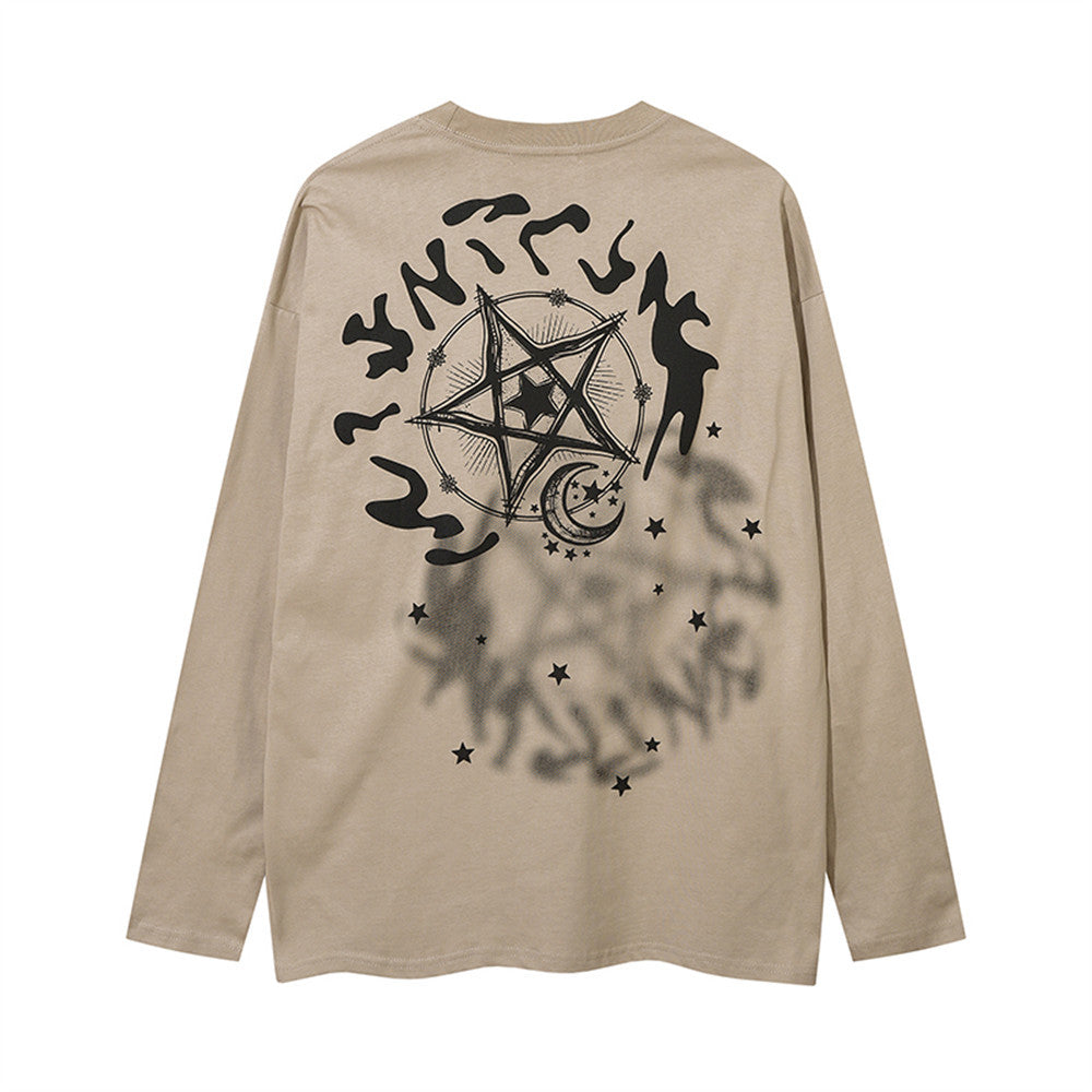 Men's Fashion Casual Five-pointed Star Letter Printed Long-sleeved T-shirt