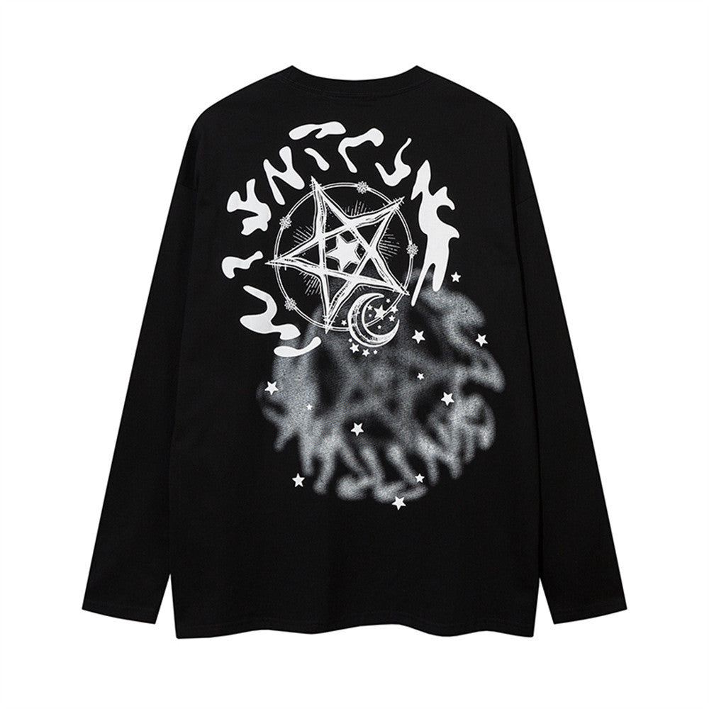 Men's Fashion Casual Five-pointed Star Letter Printed Long-sleeved T-shirt