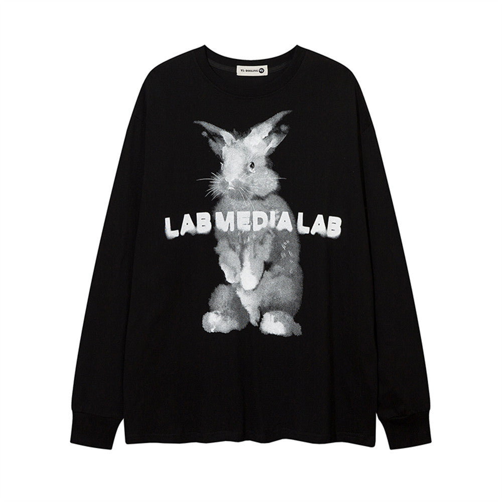 Loose Round Neck Pullover Rabbit Printed Long Sleeve T-shirt