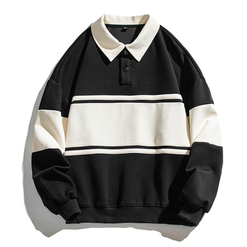 Loose Color Matching Lapel Sweater Male