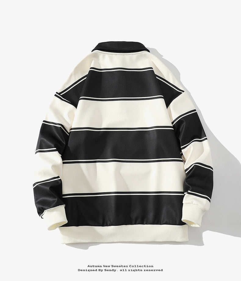 Men's Long Sleeve Round Neck Striped Casual Sweatshirt