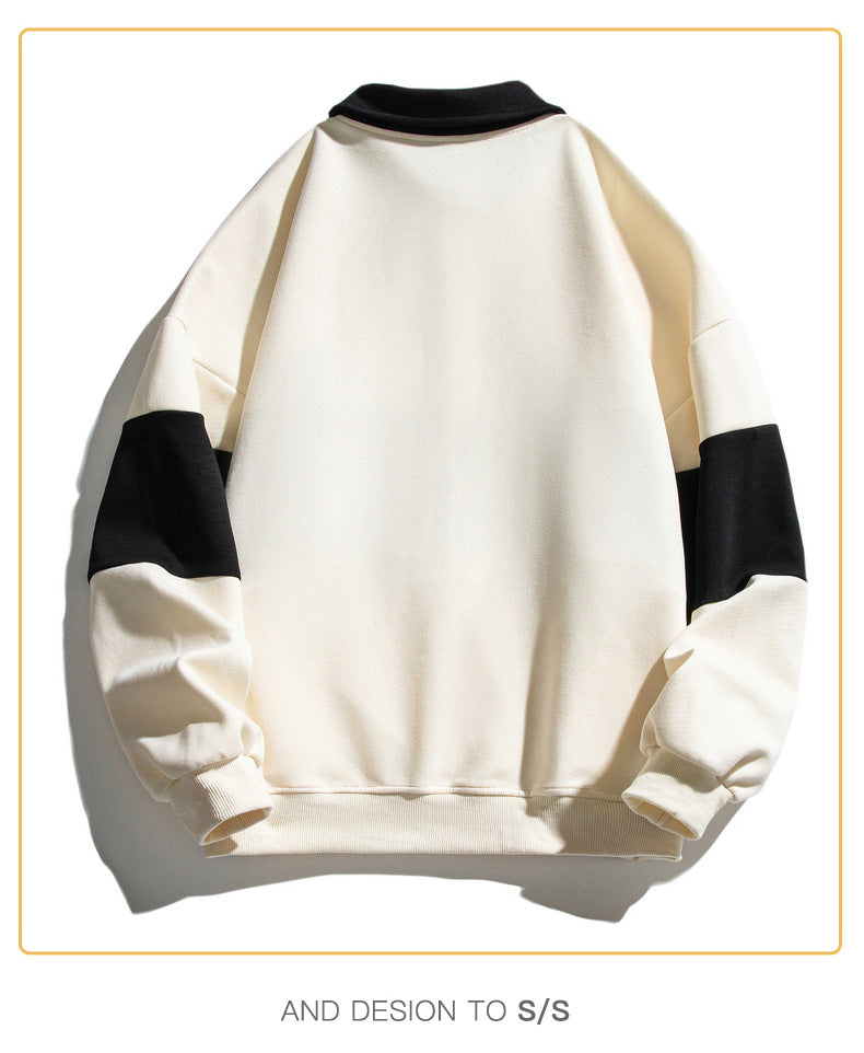 Loose Color Matching Lapel Sweater Male