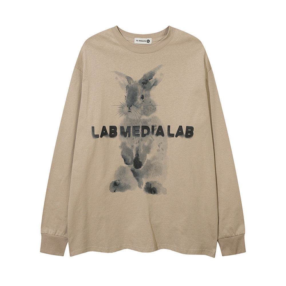 Loose Round Neck Pullover Rabbit Printed Long Sleeve T-shirt