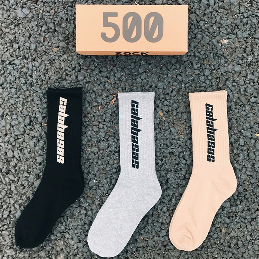 3 Pairs/Box Fashion Calabasas Socks 500 Style Kanye West Tide Street Hip-Hop Match Tidal Youth Socks Men Women Plus Size Socks