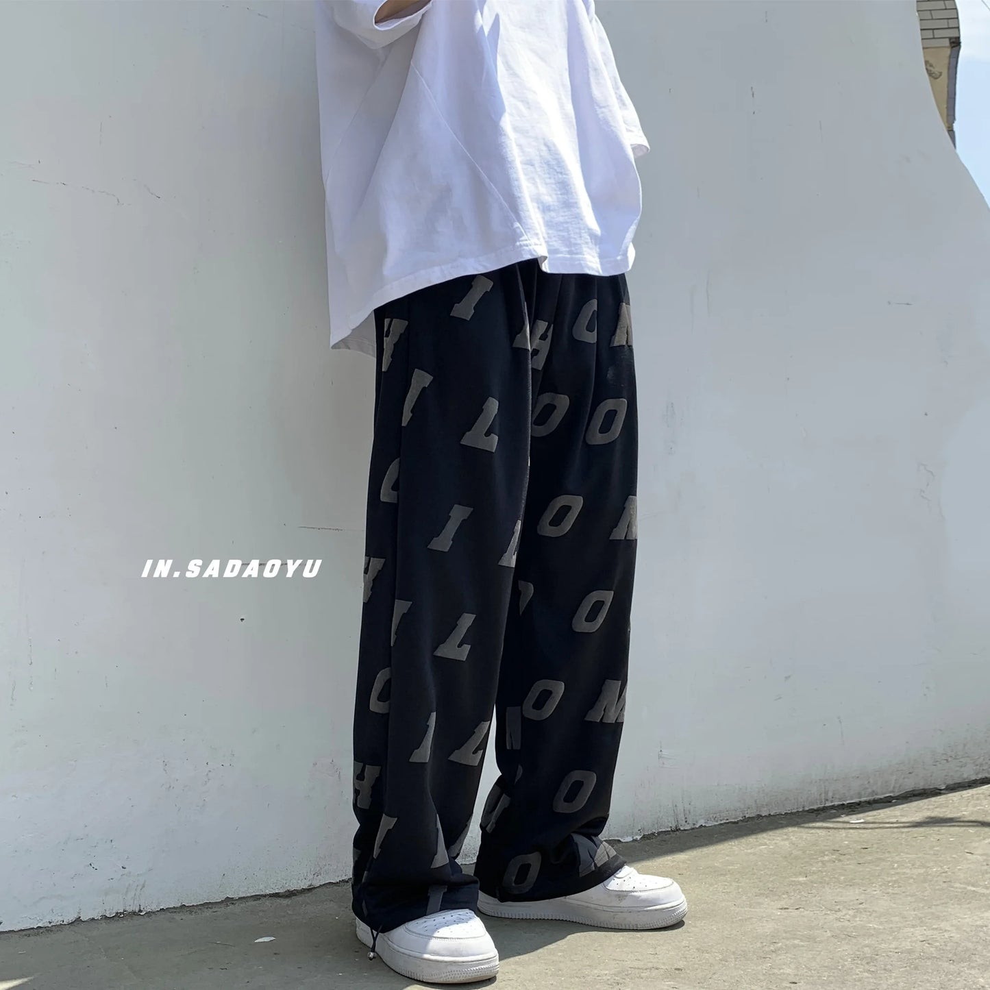 Oversize pants high street ins trend straight tube loose foam design pants men's summer thin