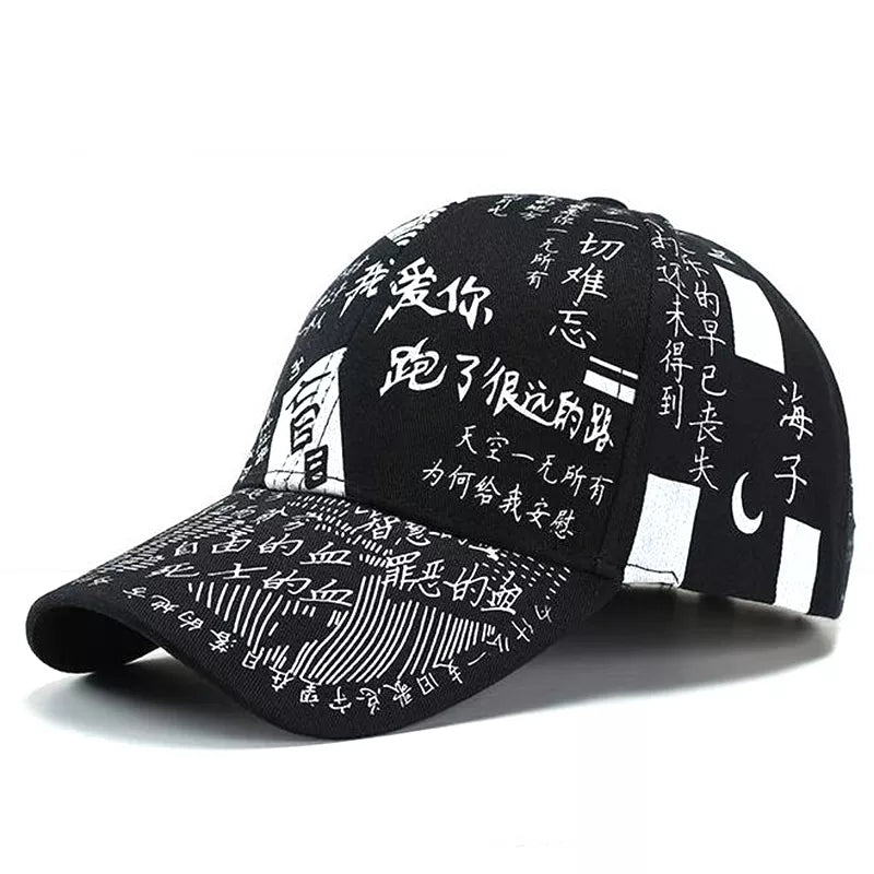 Chinese letters Adjustable Snap-back Hats Women golf caps brand Summer Baseball Cap Graffiti Sun Caps Hip Hop Visor Spring Hat