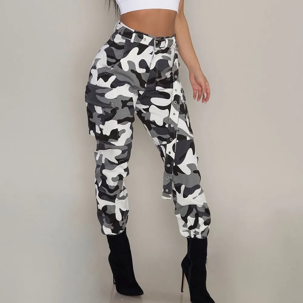 Women Camo Cargo Pants High Waist Hip Hop Trousers Pants Military Army Combat Camouflage Long Pants Hot Capris New Femme #T1G