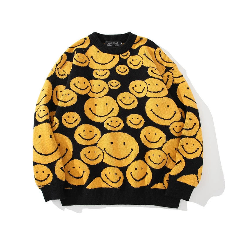 Men's Oversize Sweaters 2021 Autumn Winter Tops Smile Cartoon Clothing Hip Hop Streetwear Pullover Harajuku Sweater Men