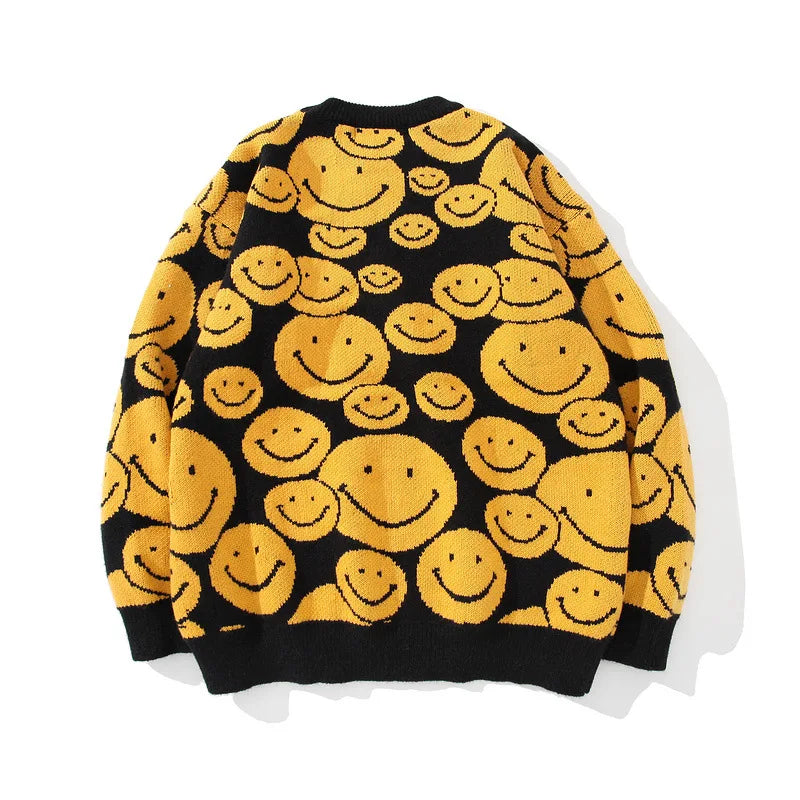 Men's Oversize Sweaters 2021 Autumn Winter Tops Smile Cartoon Clothing Hip Hop Streetwear Pullover Harajuku Sweater Men