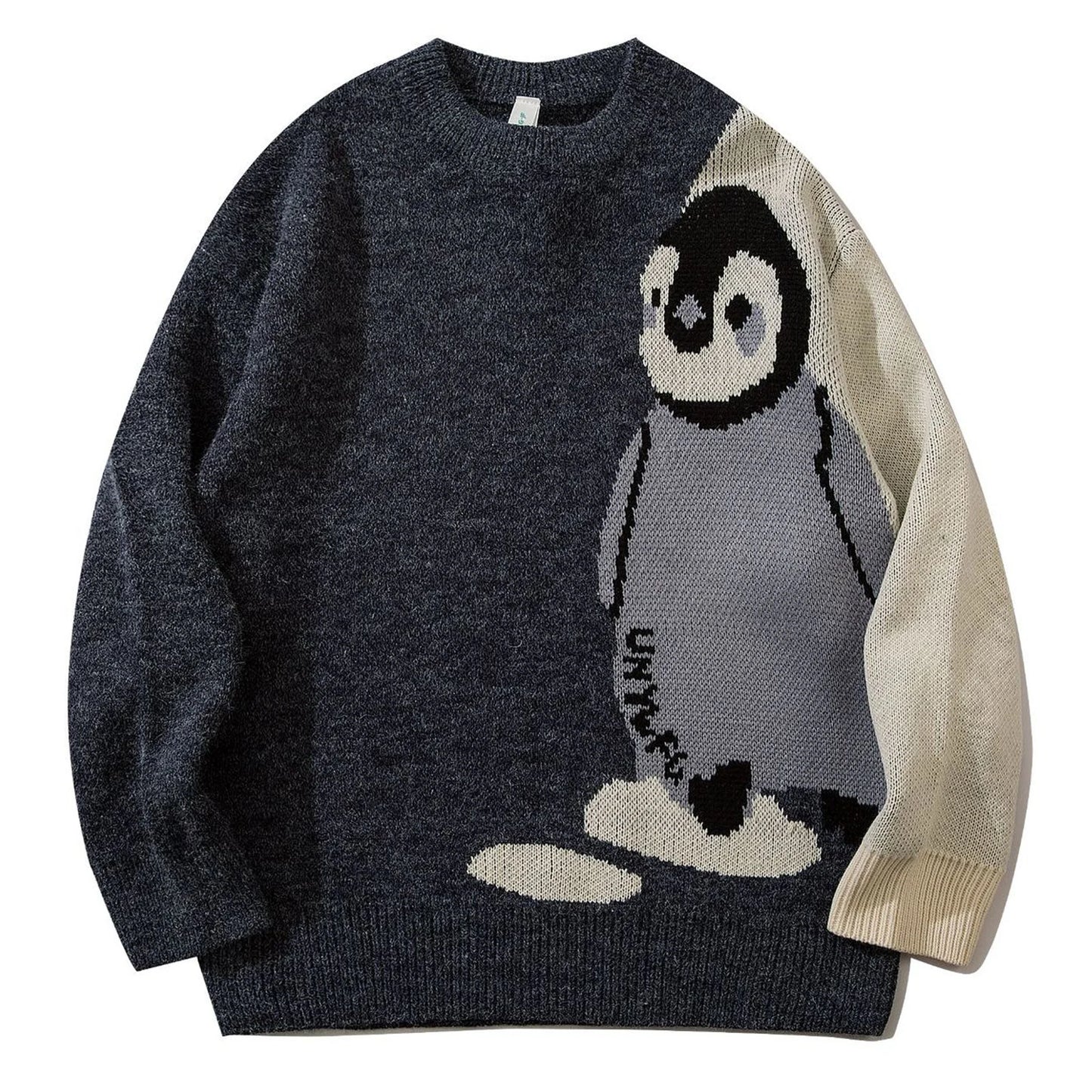 Mens Cartoon Penguin Knitted Sweater Streetwear Harajuku Vintage Jumpers Pullover Women Autumn Cotton College Sweaters Unisex