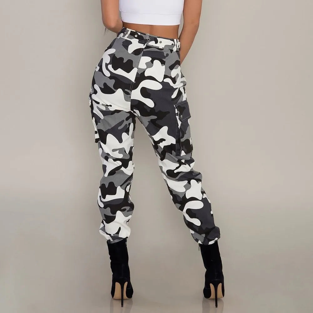 Women Camo Cargo Pants High Waist Hip Hop Trousers Pants Military Army Combat Camouflage Long Pants Hot Capris New Femme #T1G