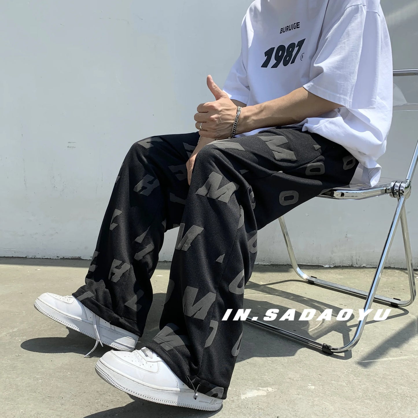 Oversize pants high street ins trend straight tube loose foam design pants men's summer thin