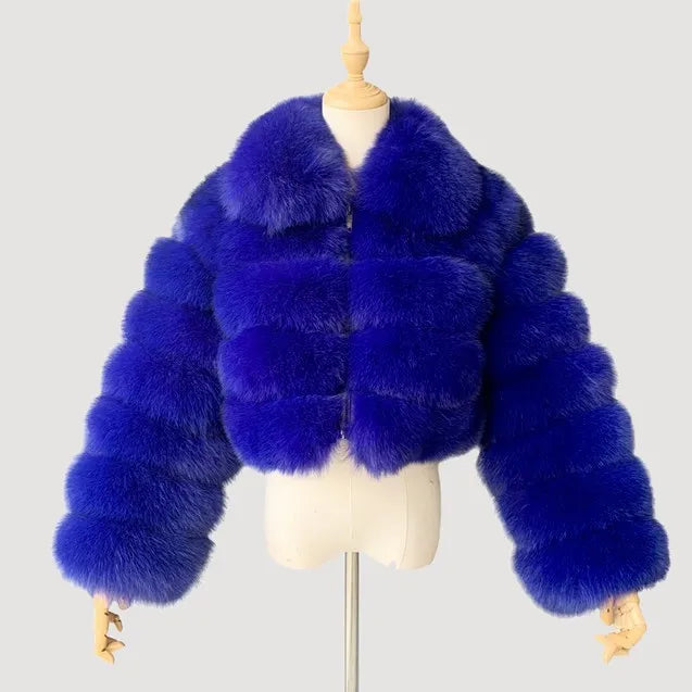 Casual White Black Fluffy Fall Winter Faux Fur Coat Women Jacket Long Sleeve Cropped Puffer Fur Jacket for Women Outwear