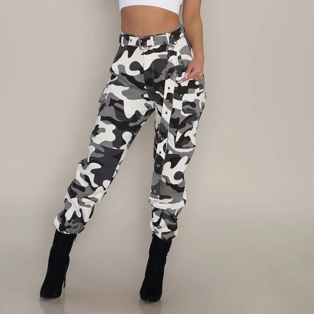 Women Camo Cargo Pants High Waist Hip Hop Trousers Pants Military Army Combat Camouflage Long Pants Hot Capris New Femme #T1G