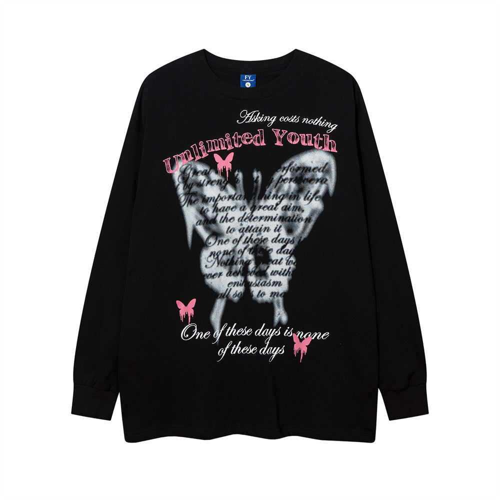 Dark Butterfly Print Long-sleeved T-shirt