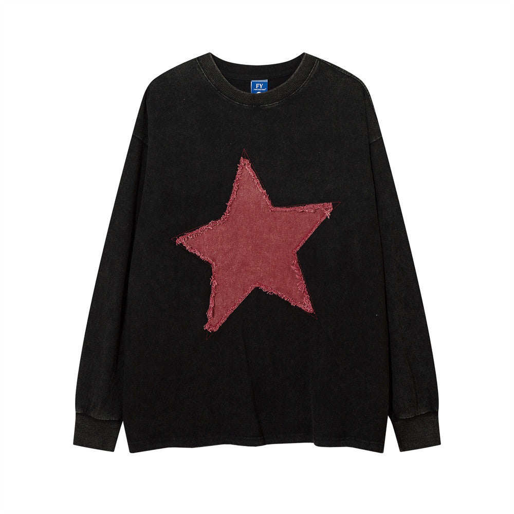 Men's Fashion Round Neck Loose Five-pointed Star Long Sleeve T-shirt