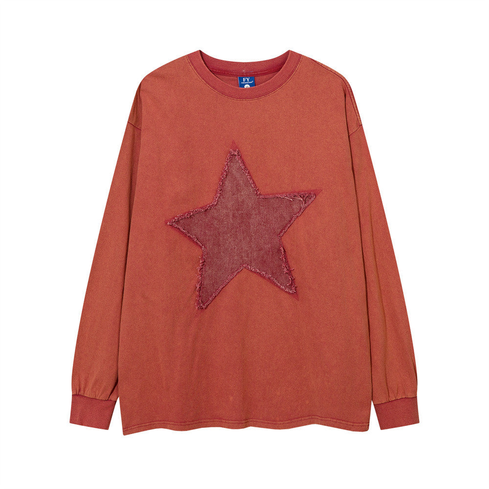 Men's Fashion Round Neck Loose Five-pointed Star Long Sleeve T-shirt