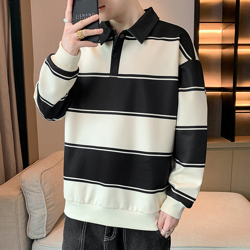 Men's Long Sleeve Round Neck Striped Casual Sweatshirt