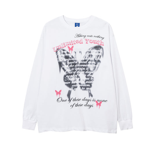 Dark Butterfly Print Long-sleeved T-shirt