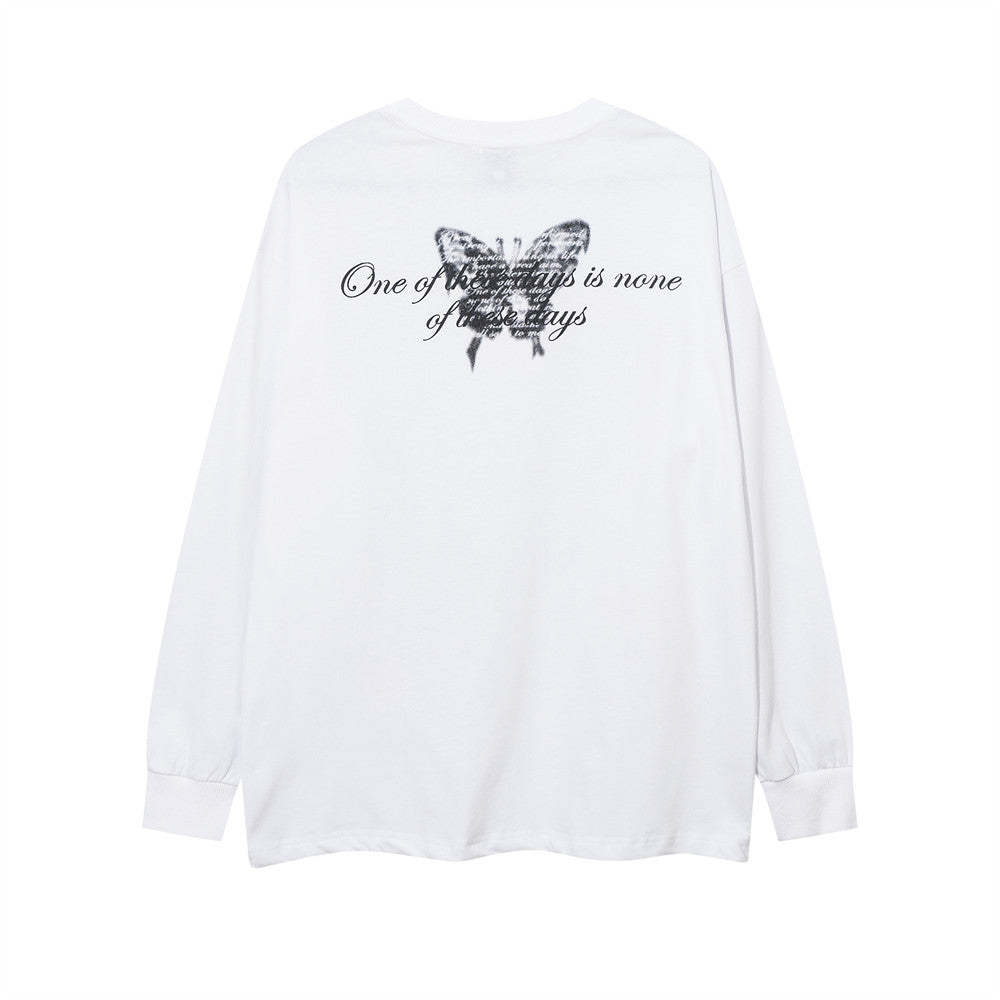 Dark Butterfly Print Long-sleeved T-shirt