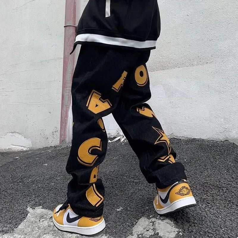 2022 Vibe Style Letter Star Print Streetwear Men Hip Hop Jeans Trousers Straight Baggy Denim Pants New Fashion Pantaloni Uomo