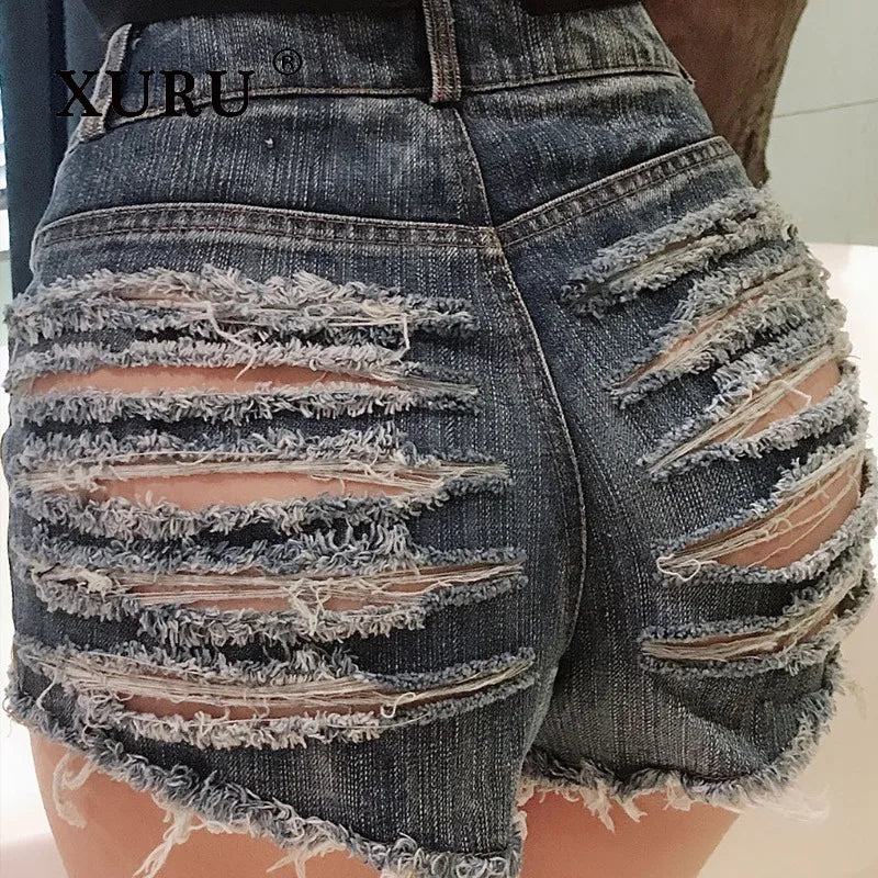 XURU - New Summer Denim Shorts and Hot Pants From Europe and America, Sexy Torn Jeans, Nightclub Women's Clothing N1-672