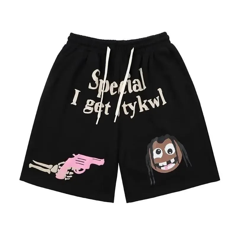 Summer Hip Hop Shorts Seapon Element Print Knee Length Harajuku Female Loose Waist High Five Point Cartoon Pants Y2k Man's short