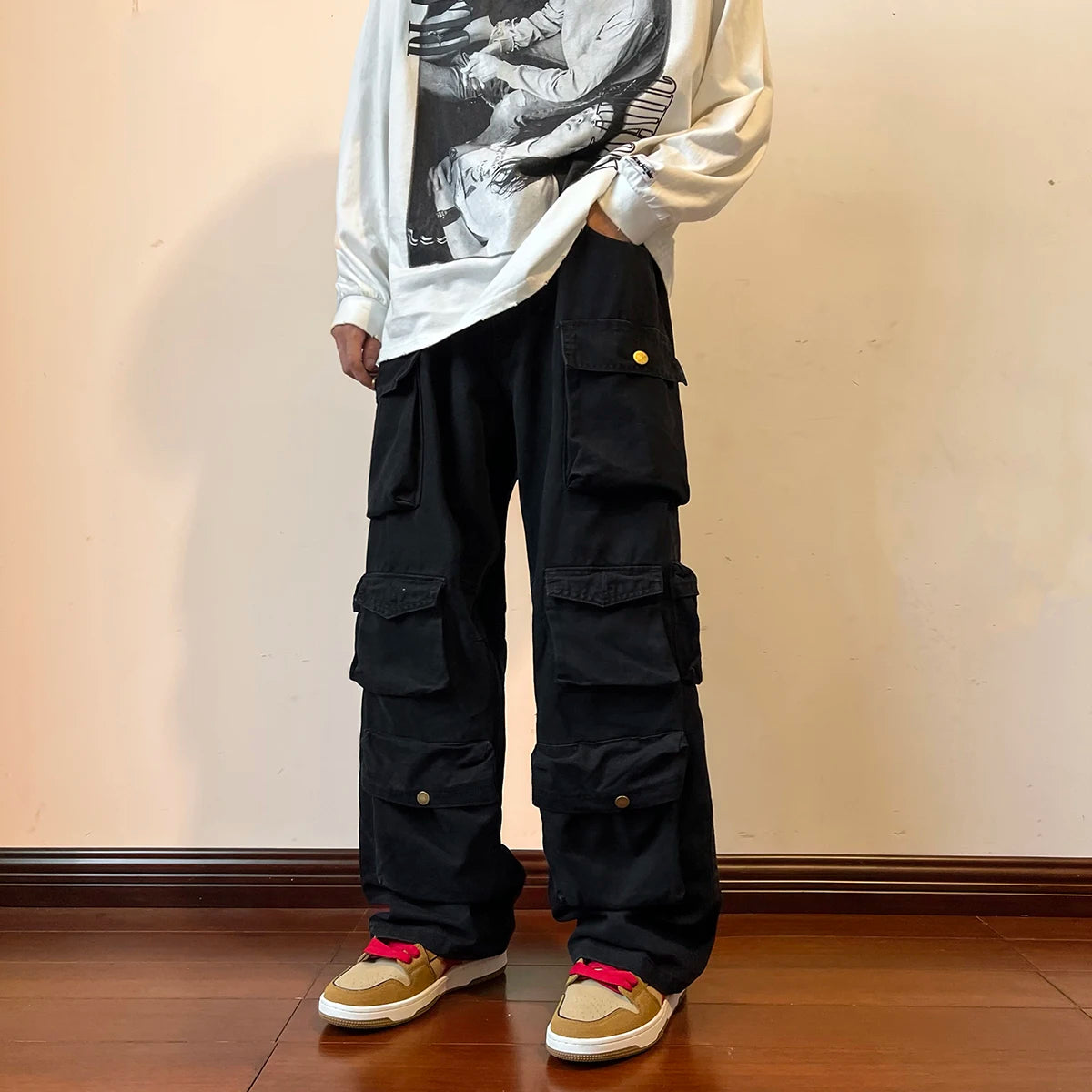 Y2K Women Streetwear Techwear Cargo Harajuku Straight Pocket Pants Men Sweatpants Wide Leg Joggers Overalls Trousers Clothes