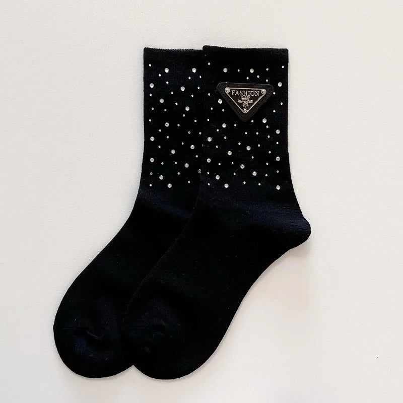 2023 Unisex Europe Metal Triangle Label Women Socks Fashion Designer Luxury Sock Cotton Sports Casual Girls Sexy Fashion