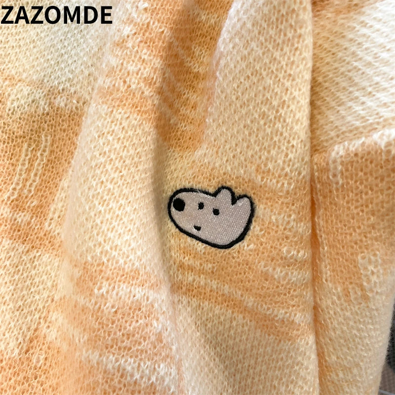 ZAZOMDE Sweater Men Harajuku Knitted Hip Hop Streetwear Cartoon embroidery Pullover O-Neck Oversize Casual Couple Male Sweaters