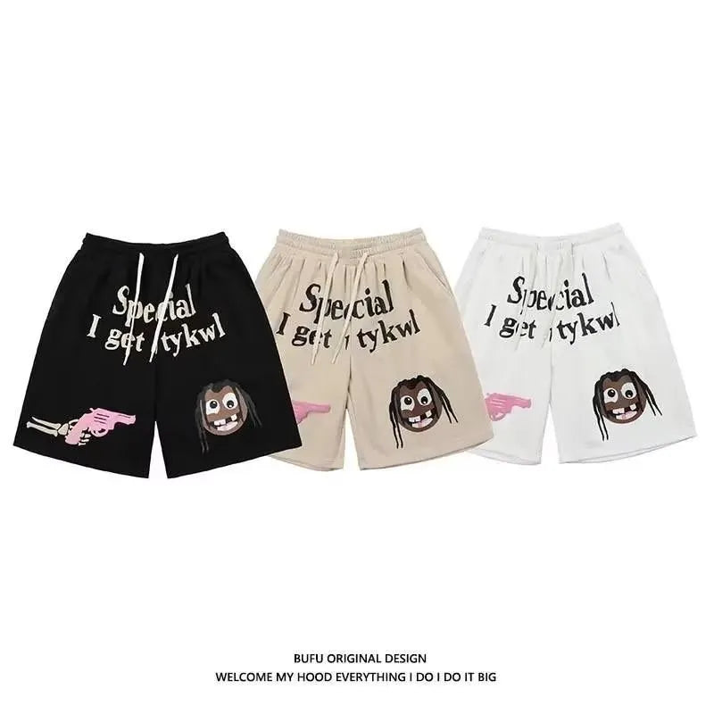 Summer Hip Hop Shorts Seapon Element Print Knee Length Harajuku Female Loose Waist High Five Point Cartoon Pants Y2k Man's short