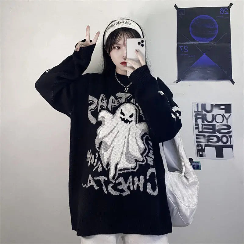 Harajuku Y2k Retro Sweater Mens Hip Hop Streetwear Knitted Coat Dark Style Devil Thickening Warm Pullover Goth Pullover Goth