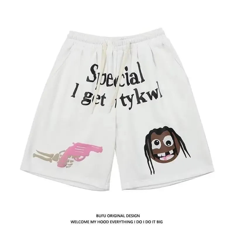 Summer Hip Hop Shorts Seapon Element Print Knee Length Harajuku Female Loose Waist High Five Point Cartoon Pants Y2k Man's short