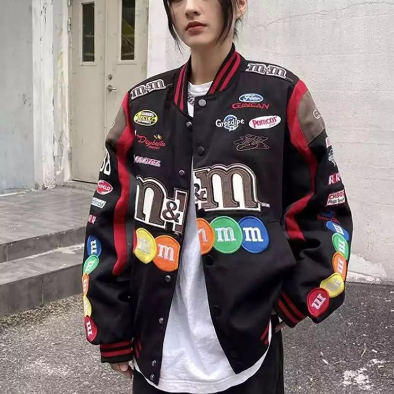 Embroidery Letter Harajuku Baseball Jacket Coats Men Women Hip Hop MM Letter Printed Harajuku Patch Varsity Bomber Jackets M-2XL