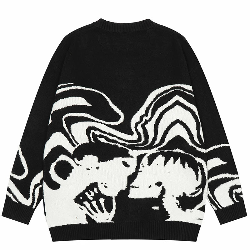 2000s Autumn Hip Hop Graphic Streetwear Knitt Black White Sweater Pullover Harajuku Sweater Cotton Goth Skull Y2K women Pullover