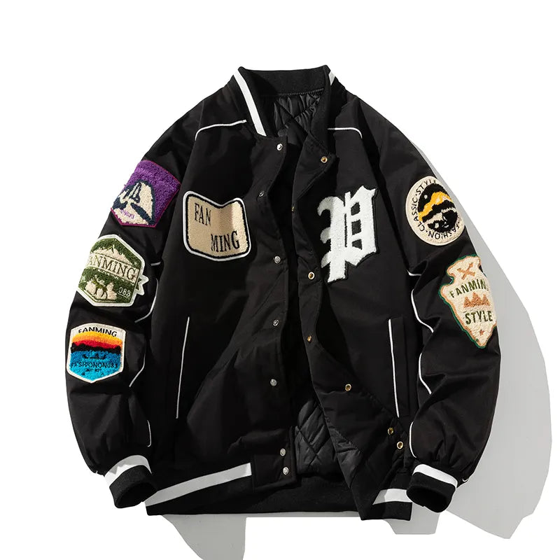 Winter Varsity Jacket Men Women Letter Badge American Baseball Jacket Street Fashion Hip Hop Coat Youth Couple Clothes Blue Red