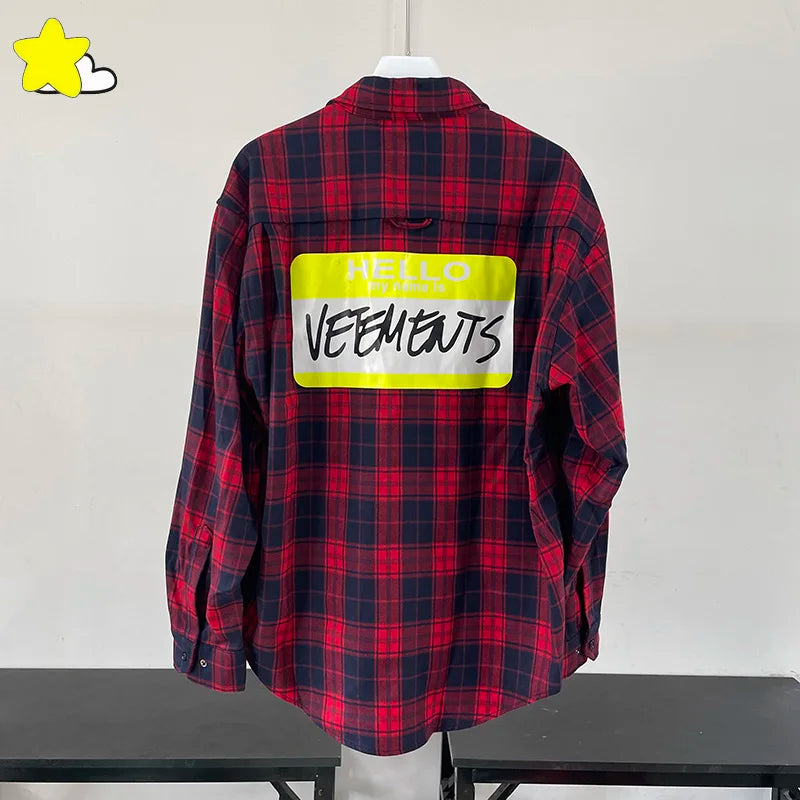 Classic Style Casual Oversized Vetements Plaid Shirt Men Women Heavy Fabric Hip Hop Yellow Label Black Red VTM Shirts Top