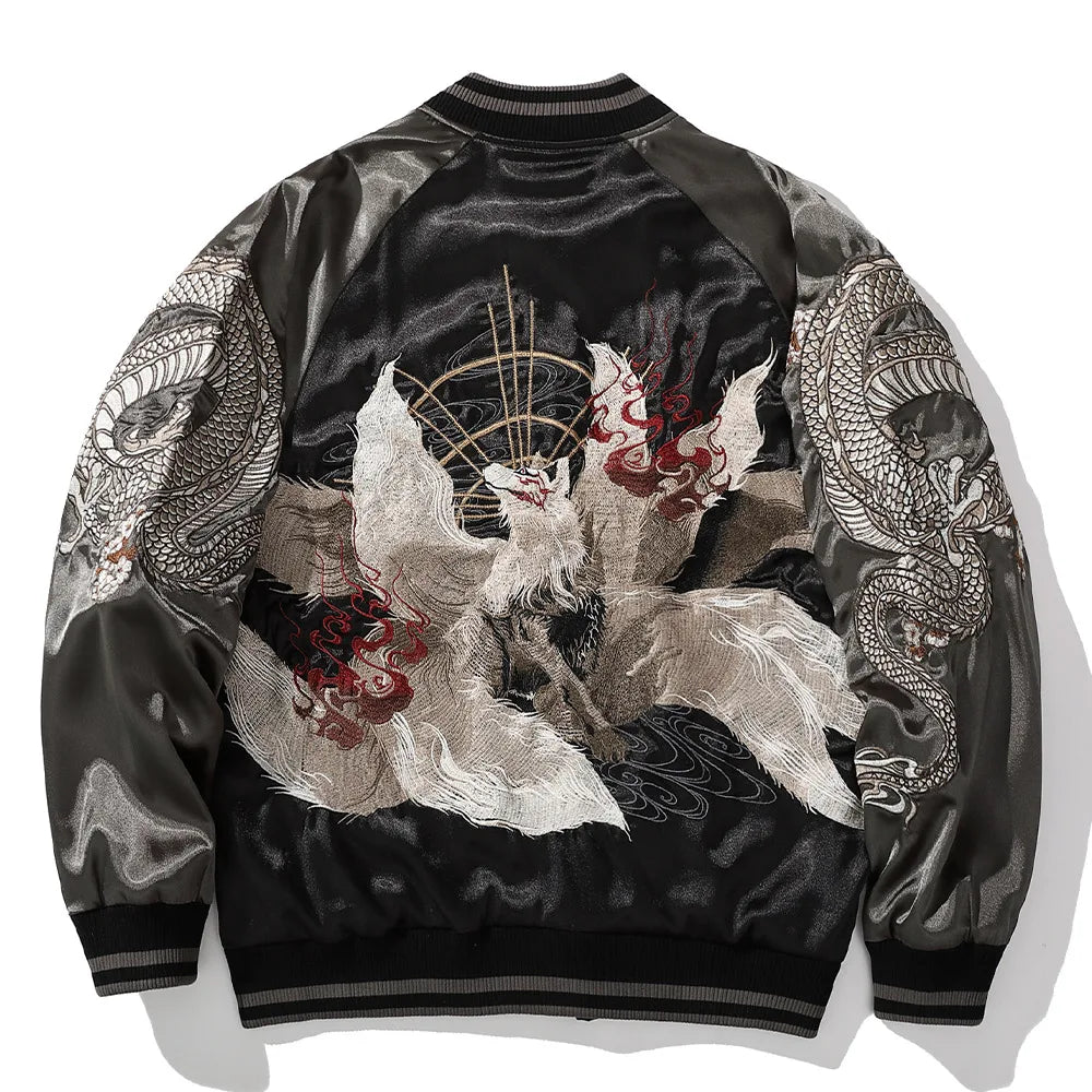 Men's Satin Jacket Hip Hop Streetwear Coats Chinese Style Dragon Embroidery Winter Jacket Parka Casual Fashion Baseball Uniform