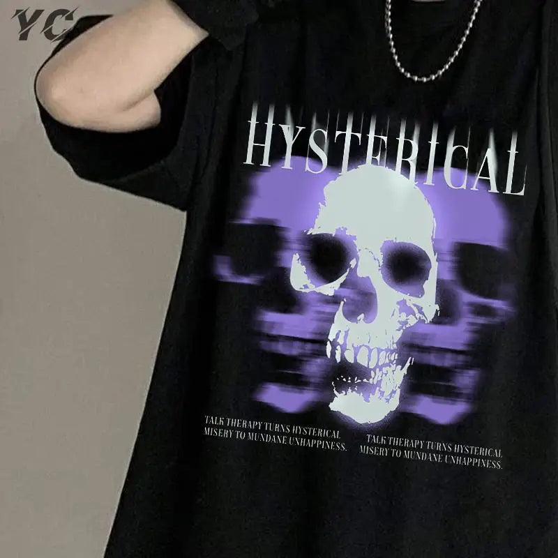 Oversized Men's T-Shirts Hip Hop Gothic Dark Illusion Graphic Clothes Kpop Print Tshirt Harajuku Streetwear T Shirt Cotton Tops