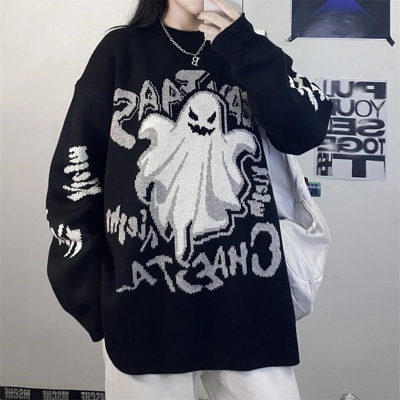 Harajuku Y2k Retro Sweater Mens Hip Hop Streetwear Knitted Coat Dark Style Devil Thickening Warm Pullover Goth Pullover Goth