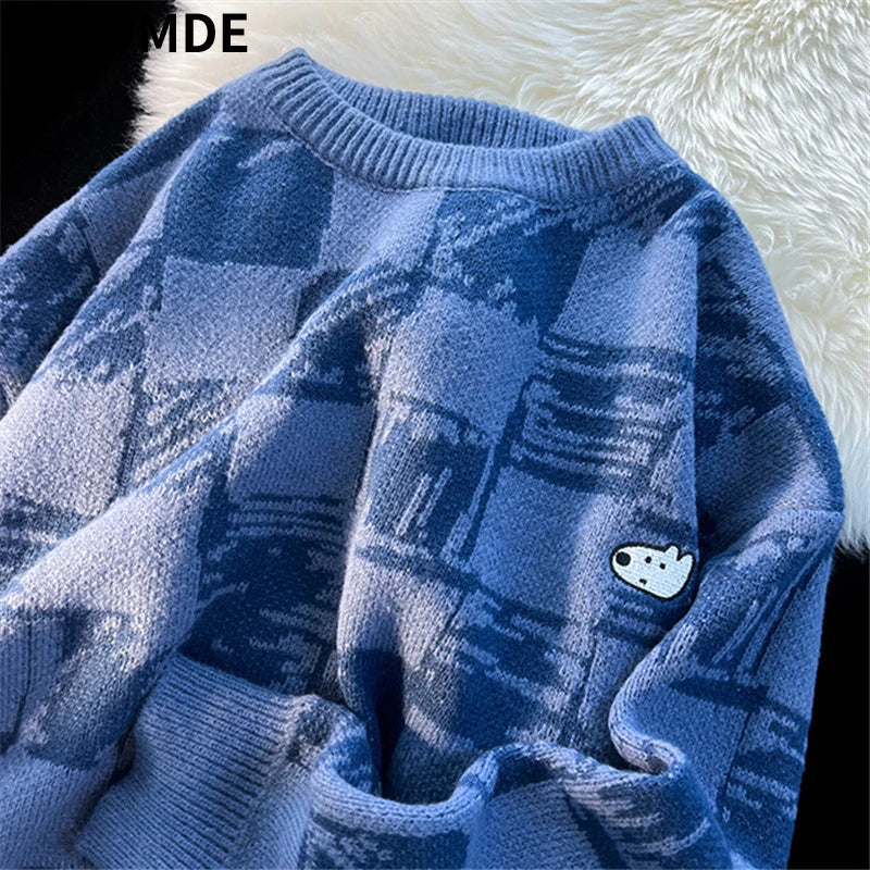 ZAZOMDE Sweater Men Harajuku Knitted Hip Hop Streetwear Cartoon embroidery Pullover O-Neck Oversize Casual Couple Male Sweaters