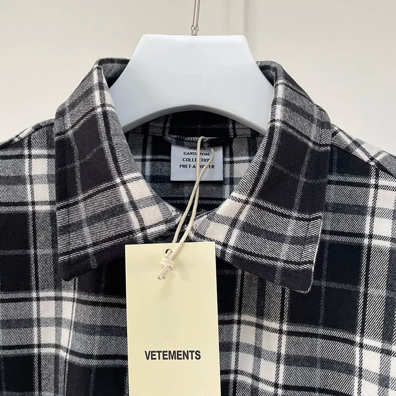 Classic Style Casual Oversized Vetements Plaid Shirt Men Women Heavy Fabric Hip Hop Yellow Label Black Red VTM Shirts Top