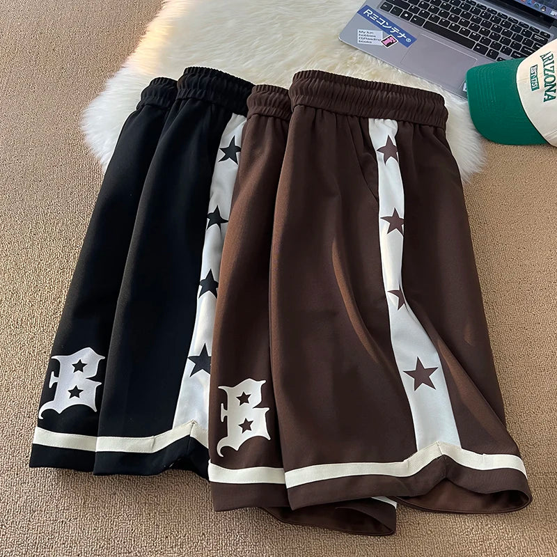 2023 New Summer Men's Shorts American Retro Letter Print Drawstring Sweatshorts Hip Hop Streetwear 5XL Plus Size Male Baggy