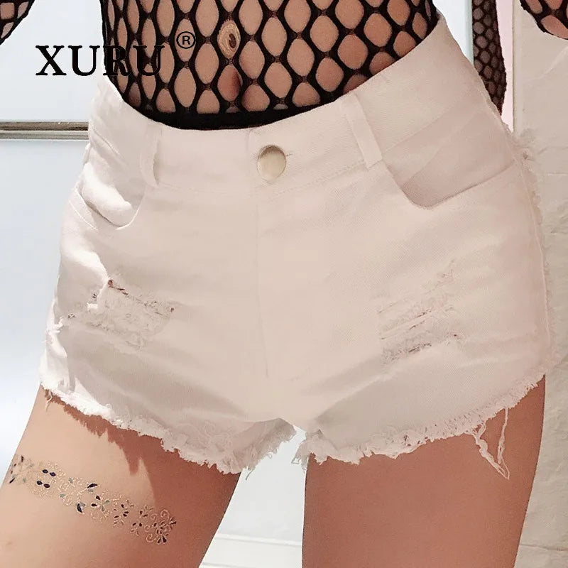 XURU - New Summer Denim Shorts and Hot Pants From Europe and America, Sexy Torn Jeans, Nightclub Women's Clothing N1-672