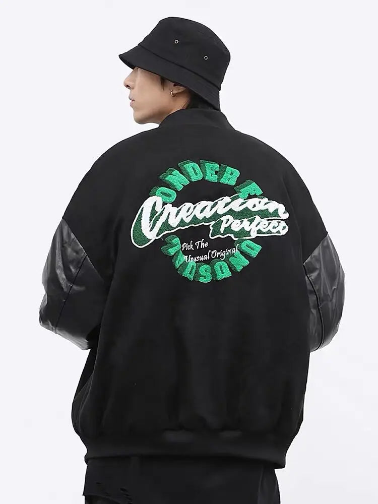 Chamois Suede Varsity Jackets Men Hip Hop Letter Embroidery Flocking Baseball Jacket Harajuku Streetwear Patchwork College Coats